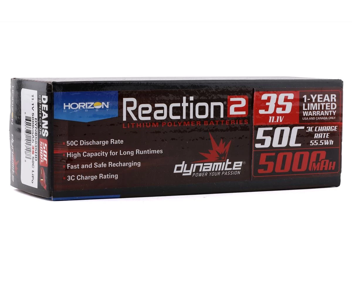 Dynamite Reaction 2.0 3S 50C Hardcase LiPo Battery w/Deans (11.1V/5000mAh) 2 Dynamite Reaction 2.0 3S 50C Hardcase LiPo Battery w/Deans (11.1V/5000mAh) - Image 2