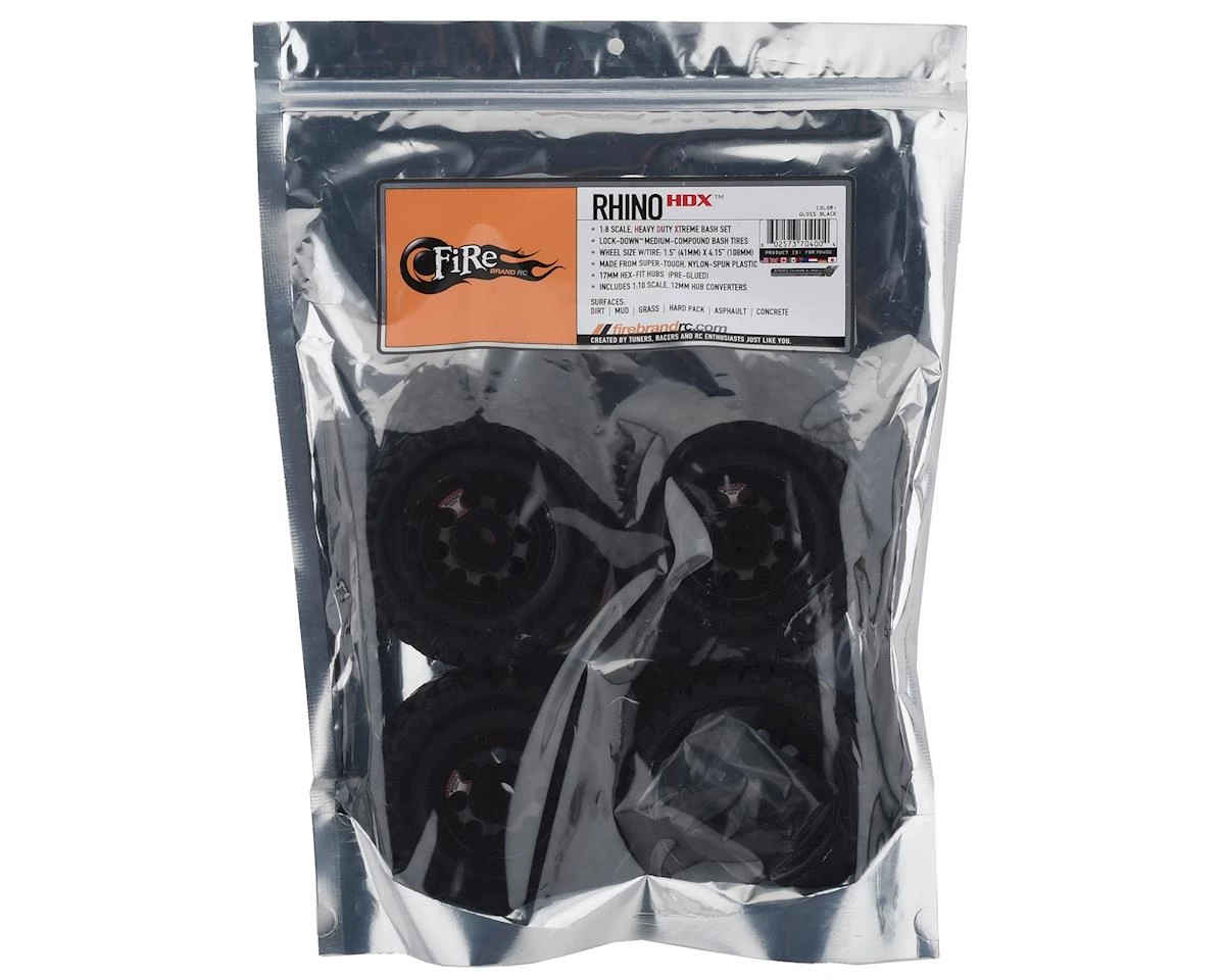 Firebrand RC Rhino HDX 1/8 Pre-Mounted Truck Tires (4) (Black) w/Lock-Down Tires & 17mm Hex 4 Firebrand RC Rhino HDX 1/8 Pre-Mounted Truck Tires (4) (Black) w/Lock-Down Tires & 17mm Hex - Image 4