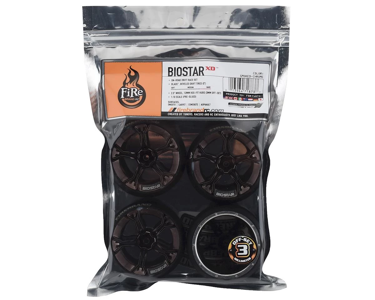 Firebrand RC Biostar XD3 0° Pre-Mounted Drift Tires (4) (Smoke Chrome) w/Blades Tires, 12mm Hex & 3mm Offset 3 Firebrand RC Biostar XD3 0° Pre-Mounted Drift Tires (4) (Smoke Chrome) w/Blades Tires, 12mm Hex & 3mm Offset - Image 3