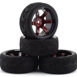 Firebrand RC Bloodshot RT9 Pre-Mounted On-Road Tires (4) (Red/Black) w/Fang Tires, 12mm Hex & 9mm Offset