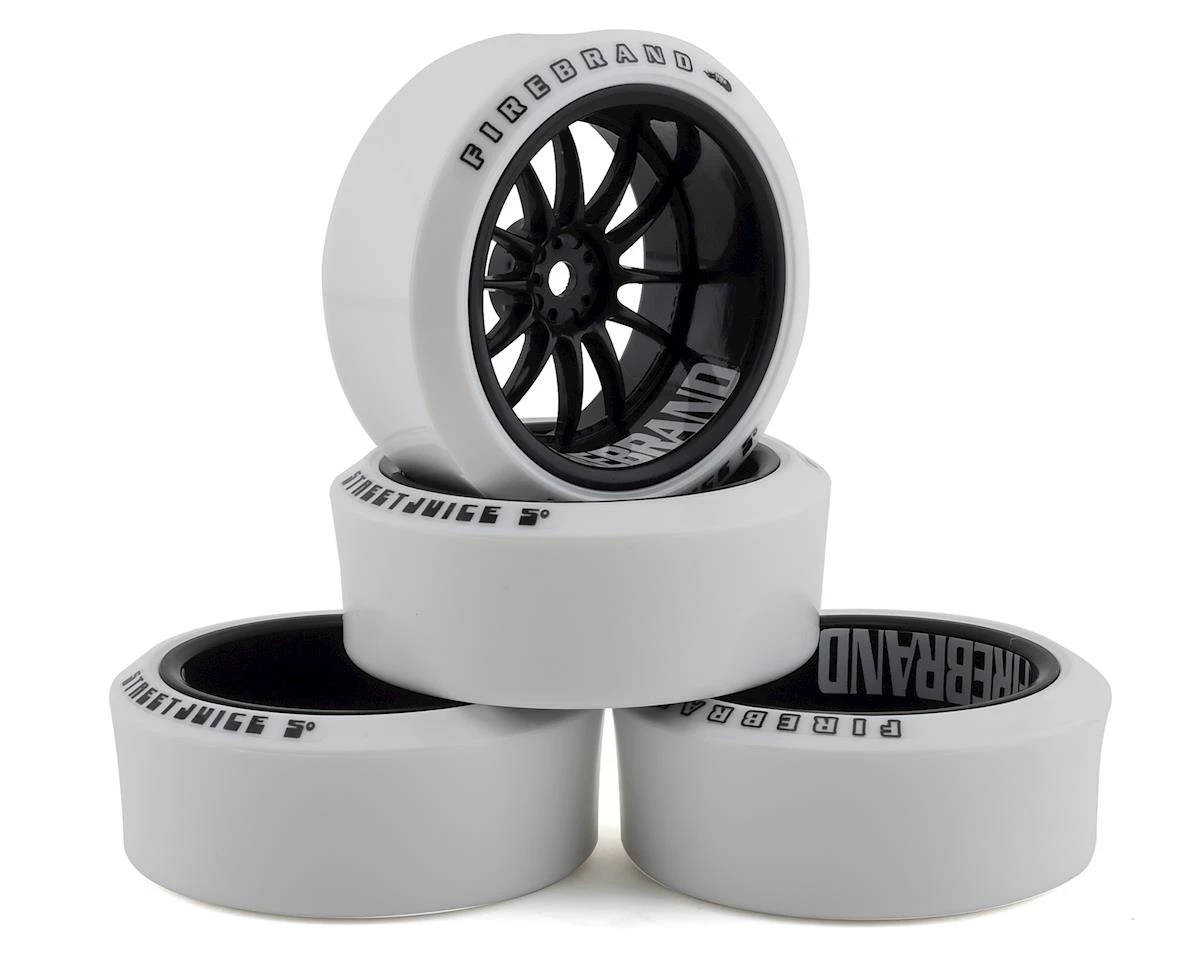 Firebrand RC Char XDR9 5° Pre-Mounted Slick Drift Tires (4) (Black/White) w/Blizzard Tires, 12mm Hex & 9mm Offset 1 Firebrand RC Char XDR9 5° Pre-Mounted Slick Drift Tires (4) (Black/White) w/Blizzard Tires, 12mm Hex & 9mm Offset