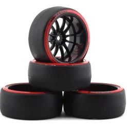 Firebrand RC Char D29R Pre-Mounted 2-Piece Slick Drift Tires (4) (Black/Red) w/D2 Tires, 12mm Hex & 9mm Offset
