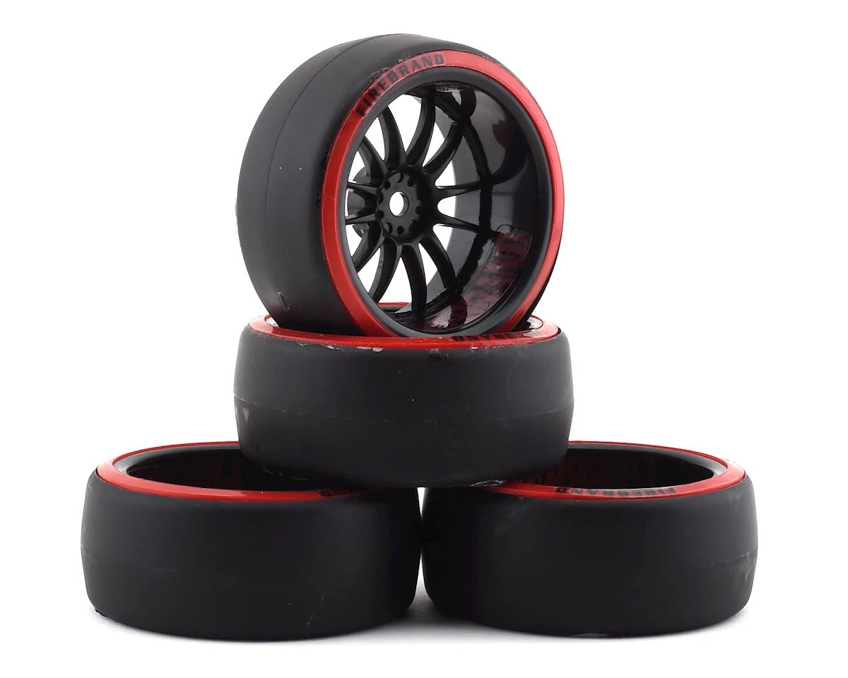 Firebrand RC Char D29R Pre-Mounted 2-Piece Slick Drift Tires (4) (Black/Red) w/D2 Tires, 12mm Hex & 9mm Offset 1 Firebrand RC Char D29R Pre-Mounted 2-Piece Slick Drift Tires (4) (Black/Red) w/D2 Tires, 12mm Hex & 9mm Offset