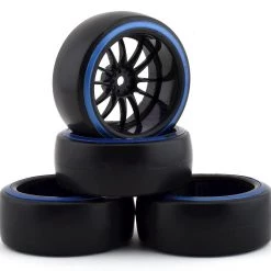Firebrand RC Char D29B Pre-Mounted 2-Piece Slick Drift Tires (4) (Black/Blue) w/D2 Tires, 12mm Hex & 9mm Offset