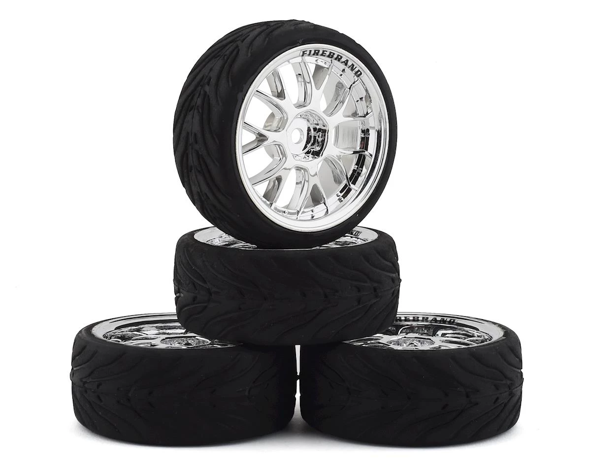 Firebrand RC Incinerate RT Pre-Mounted On-Road Tires (4) (Chrome) w/FireFang Tires, 12mm Hex & 3mm Offset 1 Firebrand RC Incinerate RT Pre-Mounted On-Road Tires (4) (Chrome) w/FireFang Tires, 12mm Hex & 3mm Offset