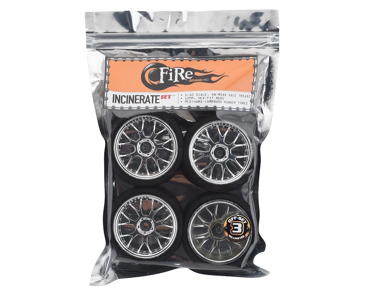 Firebrand RC Incinerate RT Pre-Mounted On-Road Tires (4) (Chrome) w/FireFang Tires, 12mm Hex & 3mm Offset 3 Firebrand RC Incinerate RT Pre-Mounted On-Road Tires (4) (Chrome) w/FireFang Tires, 12mm Hex & 3mm Offset - Image 3