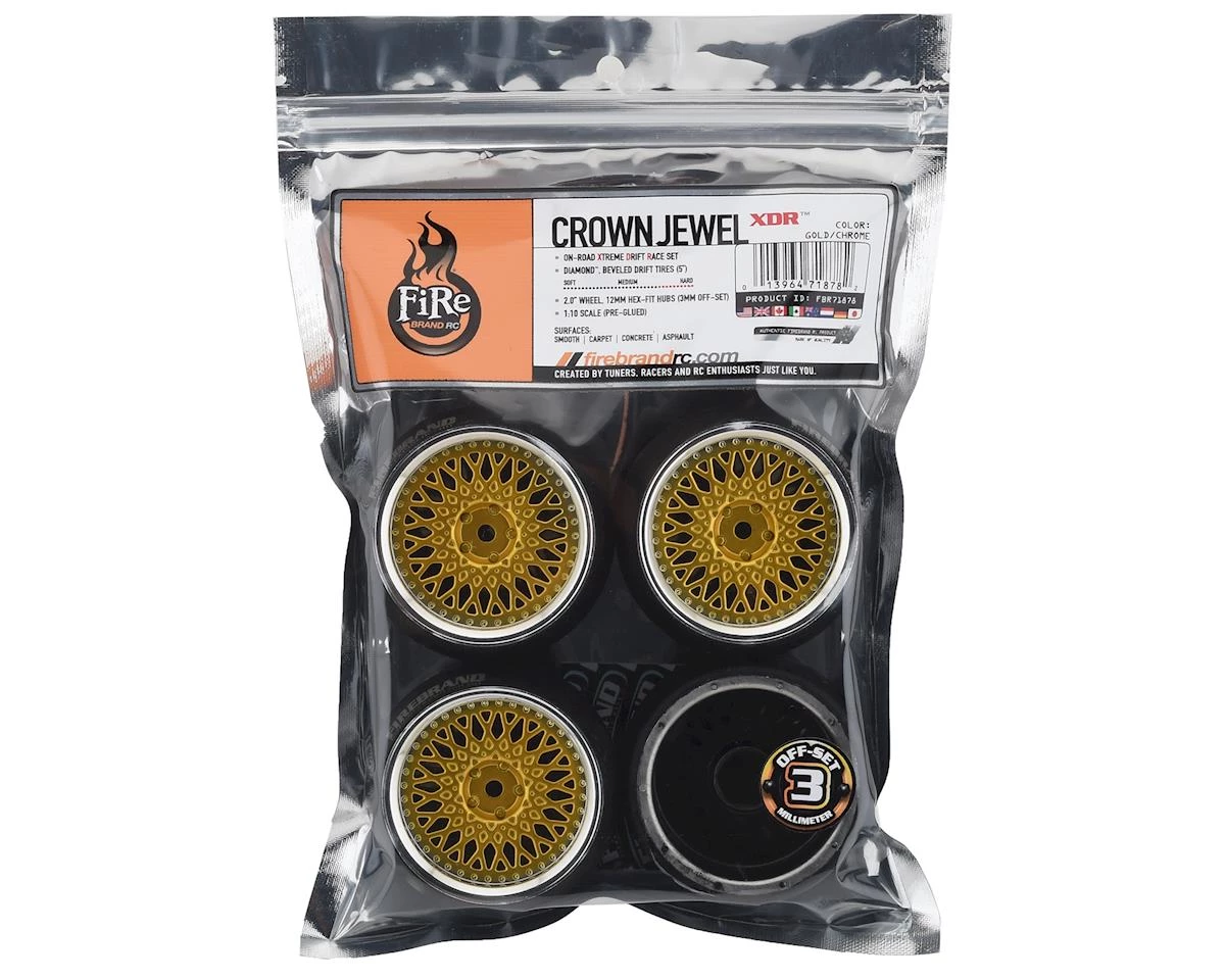 Firebrand RC Crownjewel XDR3 5° Pre-Mounted Slick Drift Tires (4) (Gold) w/Diamonds Tires, 12mm Hex & 3mm Offset 3 Firebrand RC Crownjewel XDR3 5° Pre-Mounted Slick Drift Tires (4) (Gold) w/Diamonds Tires, 12mm Hex & 3mm Offset - Image 3