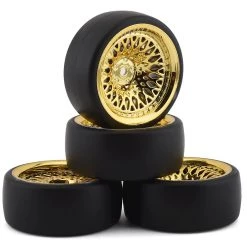 Firebrand RC Crownjewel DSR39 Pre-Mounted Slick Drift Tires (4) (Gold) w/Sickle-R Tires, 12mm Hex & 3mm/9mm Offset
