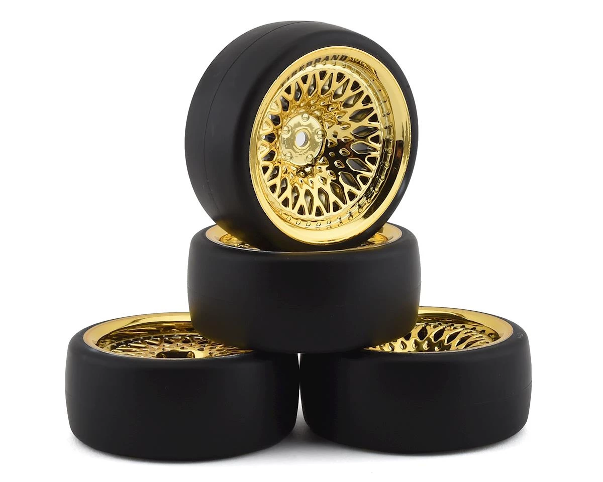 Firebrand RC Crownjewel DSR39 Pre-Mounted Slick Drift Tires (4) (Gold) w/Sickle-R Tires, 12mm Hex & 3mm/9mm Offset 1 Firebrand RC Crownjewel DSR39 Pre-Mounted Slick Drift Tires (4) (Gold) w/Sickle-R Tires, 12mm Hex & 3mm/9mm Offset