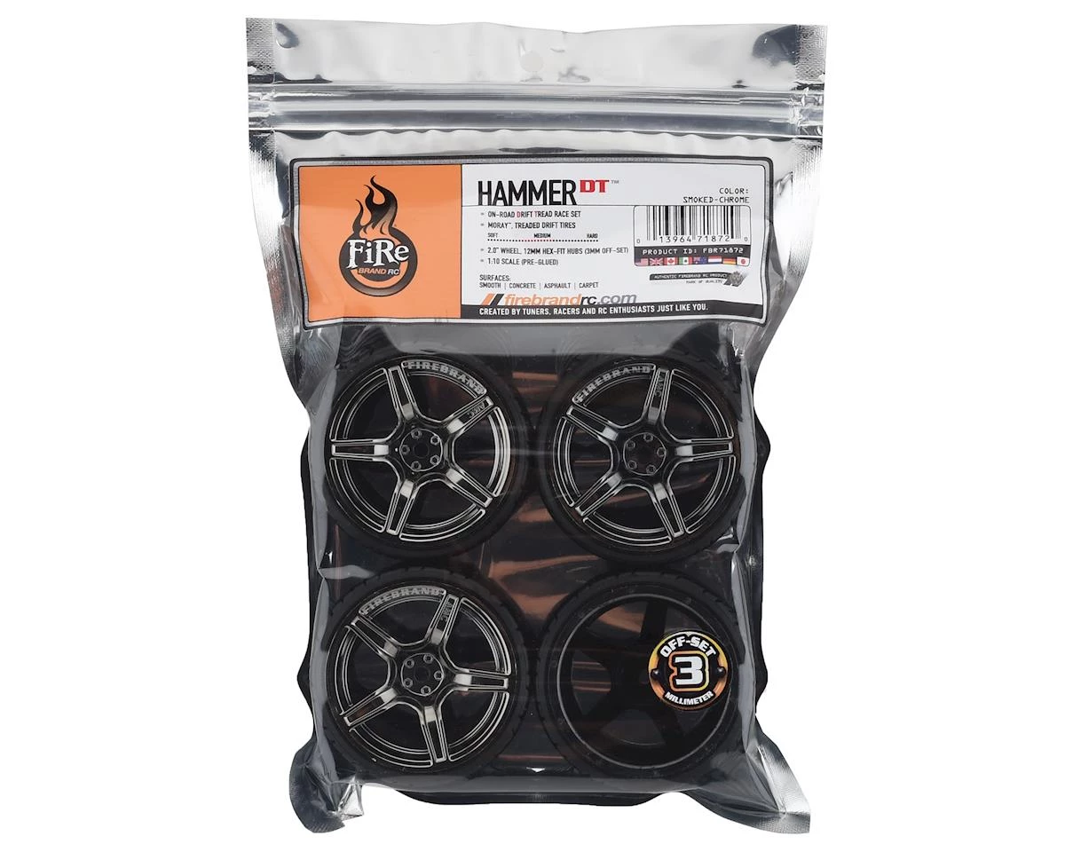 Firebrand RC Hammer DT3 Pre-Mounted Drift Tires (4) (Smoke Chrome) w/Moray Tires, 12mm Hex & 3mm Offset 3 Firebrand RC Hammer DT3 Pre-Mounted Drift Tires (4) (Smoke Chrome) w/Moray Tires, 12mm Hex & 3mm Offset - Image 3