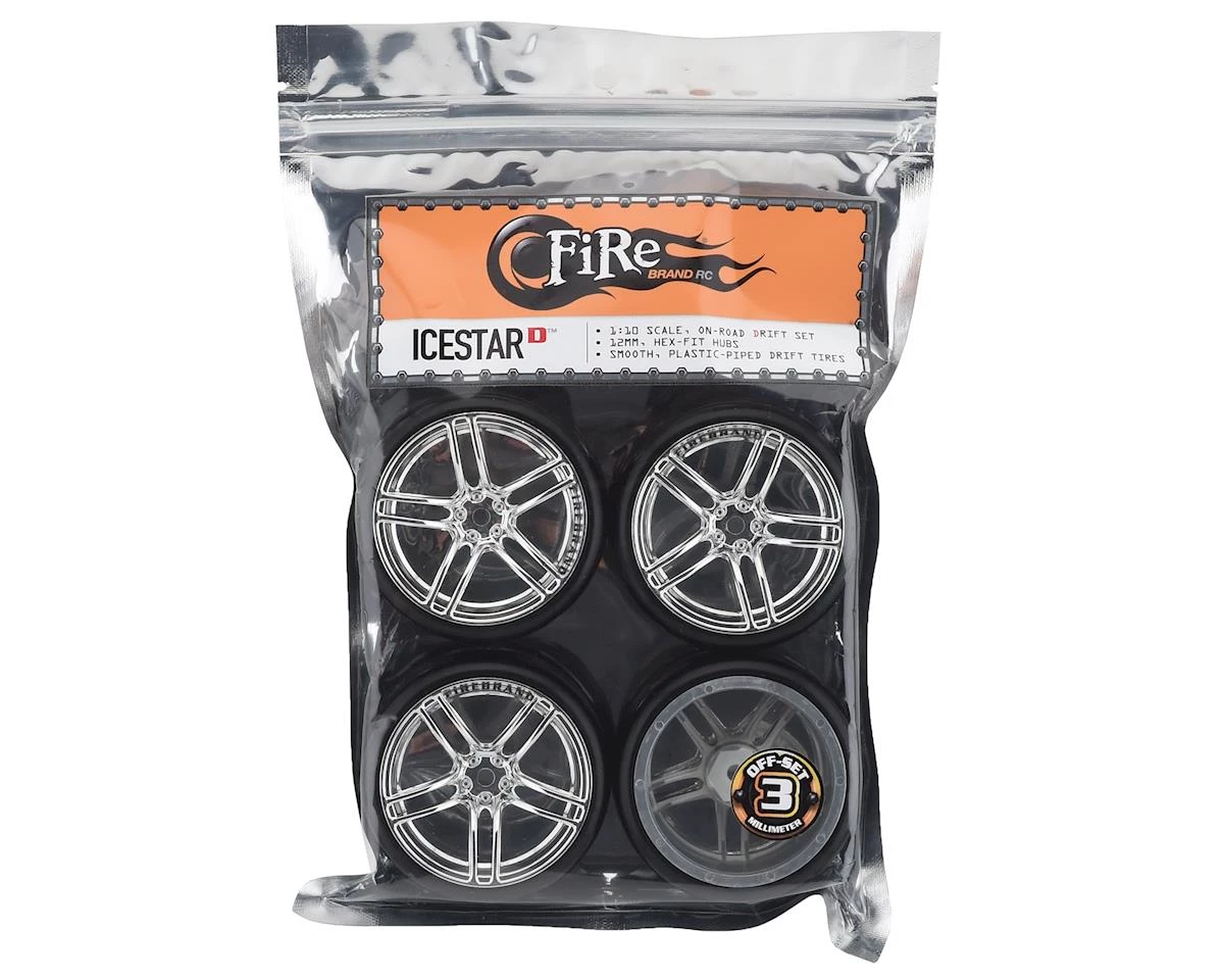Firebrand RC Icestar D Pre-Mounted Slick Drift Tires (4) (Chrome) w/FireSickle Tires, 12mm Hex & 3mm Offset 3 Firebrand RC Icestar D Pre-Mounted Slick Drift Tires (4) (Chrome) w/FireSickle Tires, 12mm Hex & 3mm Offset - Image 3