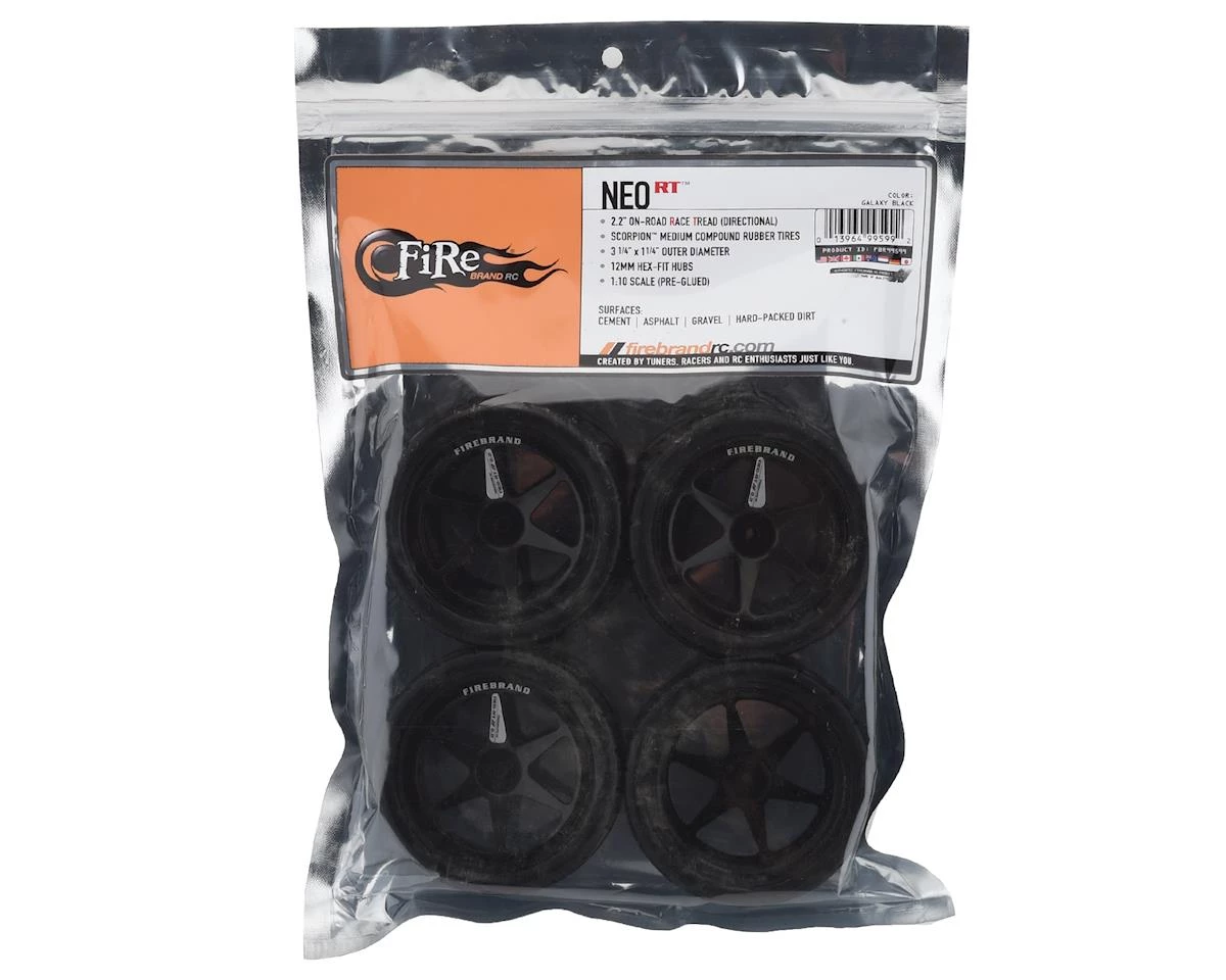 Firebrand RC Neo RT 2.2 Pre-Mounted On-Road Tires (4) (Black) w/Scorpion Wheels & 12mm Hex 3 Firebrand RC Neo RT 2.2 Pre-Mounted On-Road Tires (4) (Black) w/Scorpion Wheels & 12mm Hex - Image 3