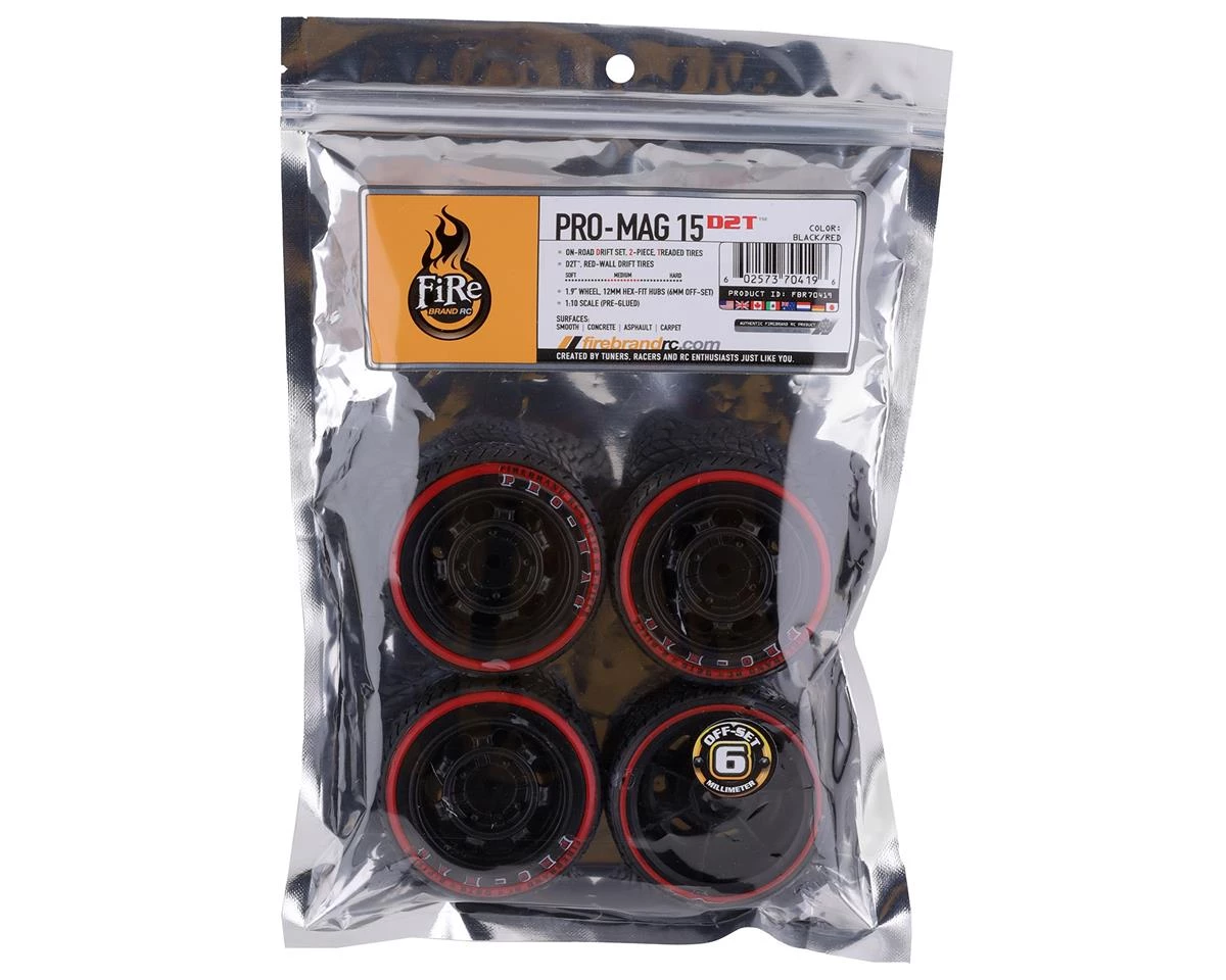 Firebrand RC Promag 15-D2T Pre-Mounted Drift Tires (Red) (4) w/D2T Tires, 12mm Hex & 6mm Offset 3 Firebrand RC Promag 15-D2T Pre-Mounted Drift Tires (Red) (4) w/D2T Tires, 12mm Hex & 6mm Offset - Image 3
