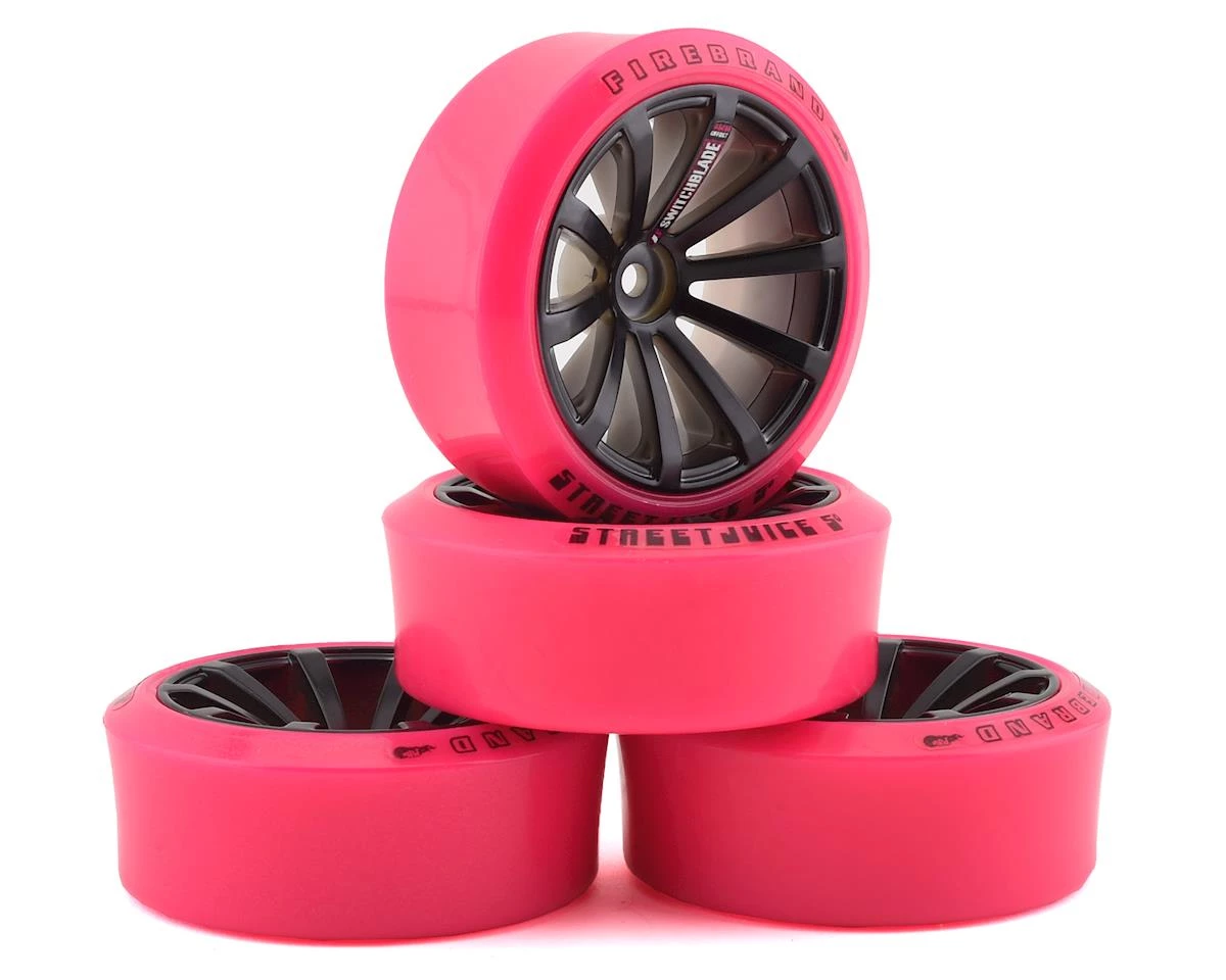 Firebrand RC Switchblade XDR6 5° Pre-Mounted Slick Drift Tires (4) (Black/Pink) w/Pinx Tires, 12mm Hex & 6mm Offset 1 Firebrand RC Switchblade XDR6 5° Pre-Mounted Slick Drift Tires (4) (Black/Pink) w/Pinx Tires, 12mm Hex & 6mm Offset